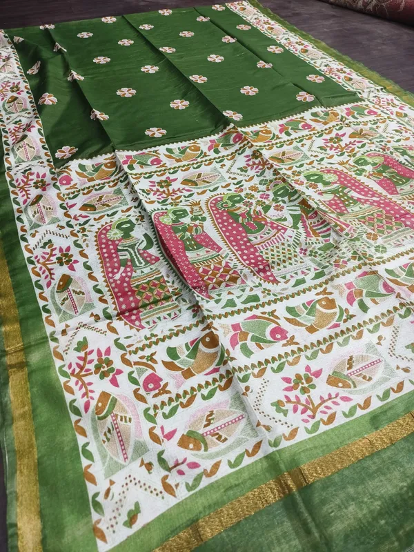 Women's_Semi_Tussar_Silk_Madhubani_Print_Saree_With_Running_Blouse_Piece