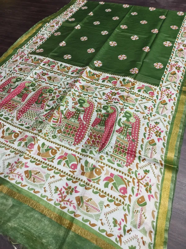 Women's_Semi_Tussar_Silk_Madhubani_Print_Saree_With_Running_Blouse_Piece
