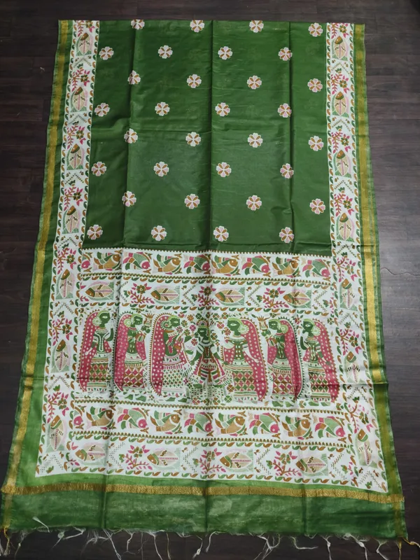 Women's_Semi_Tussar_Silk_Madhubani_Print_Saree_With_Running_Blouse_Piece