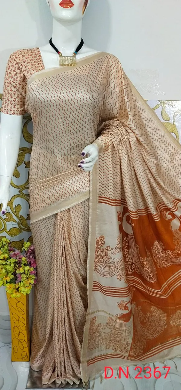 Women's_Semi_Tussar_Silk_Madhubani_Print_Saree_With_Running_Blouse_Piece