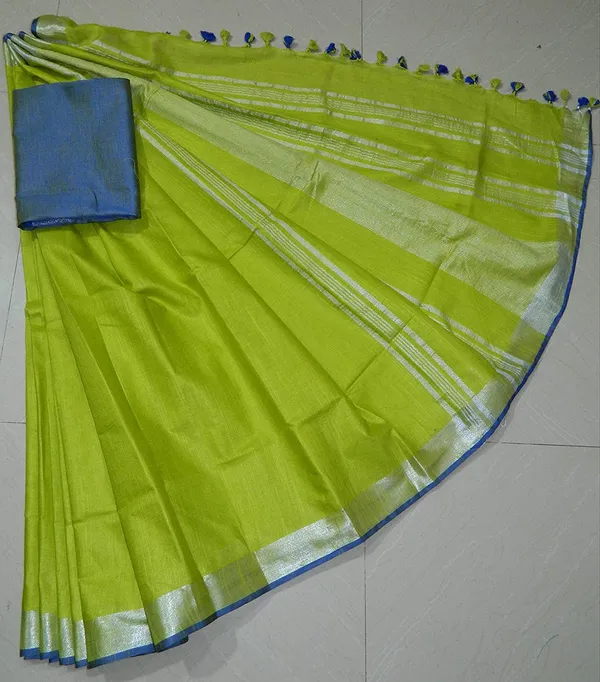 Women's_Linen_Slub_Saree_With_Contrast_Blouse_Piece