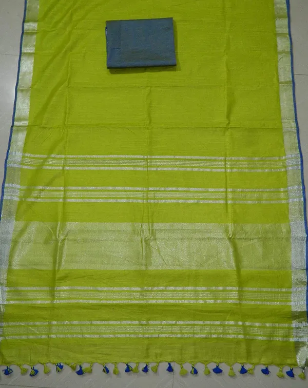 Women's_Linen_Slub_Saree_With_Contrast_Blouse_Piece