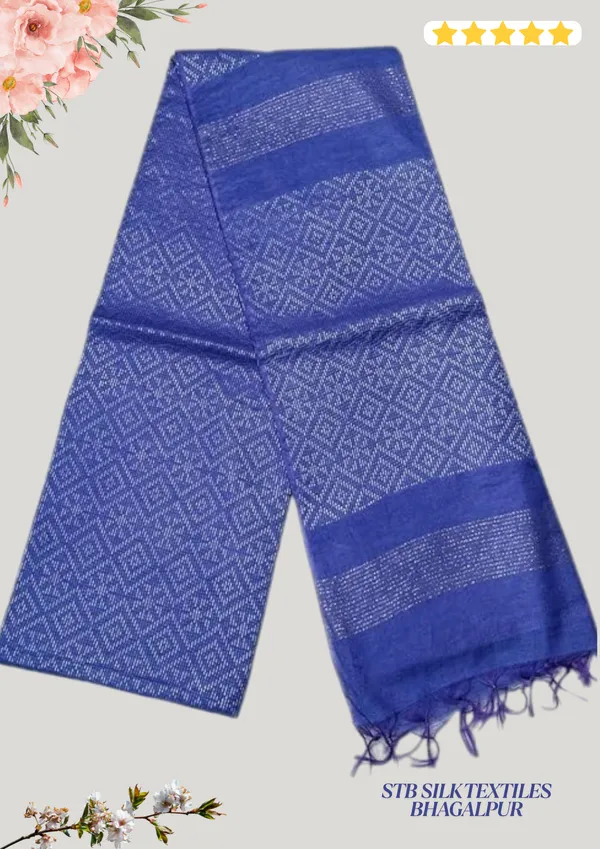 Blue_Handwoven_Threads_Weaving_Semi_Tussar_Soft_Silk_Saree_With_Atteched_Blouse_Piece_For_Women