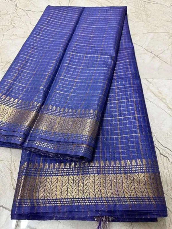 Women's_Bhagalpuri_Handwoven_Mini_Checks_Semi_Tussar_Soft_Silk_Saree_With_Designer_Zari_Border_Weaving,_Unstitched_Running_Blouse_Piece