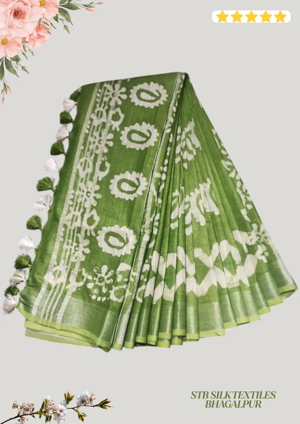 Green_Bhagalpuri_Linen_Slub_Printed_Saree_With_Blouse_Piece_For_Women