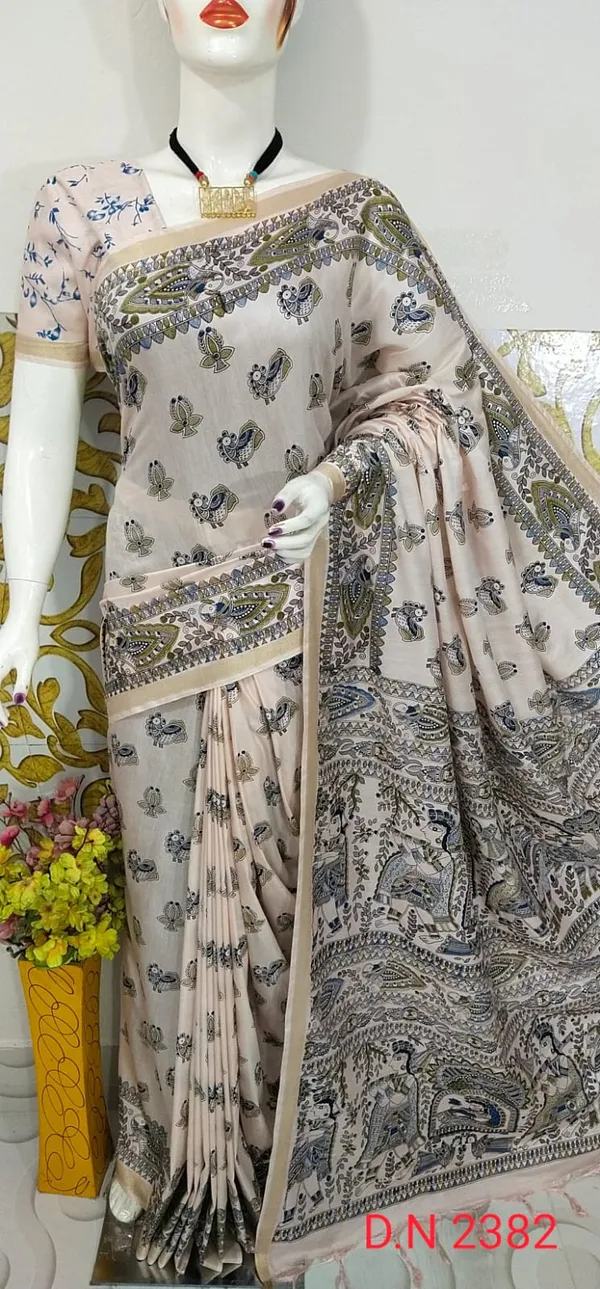 Women's_Semi_Tussar_Silk_Madhubani_Print_Saree_With_Running_Blouse_Piece