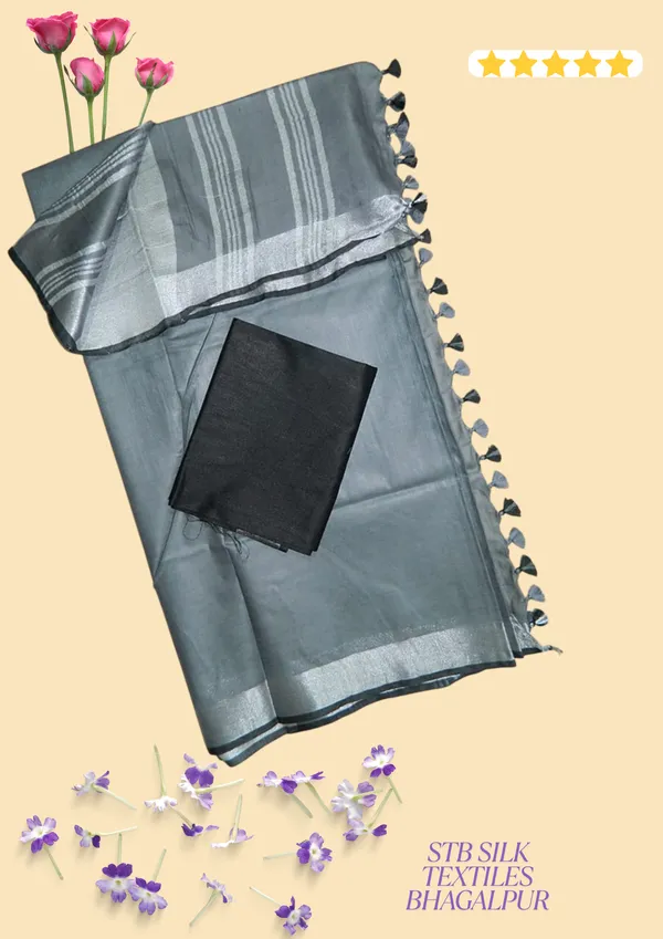 Grey_Bhagalpuri_Linen_Slub_Saree_With_Contrast_Blouse_Piece_For_Women