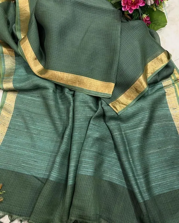 Green_Bhagalpuri_Pure_Kota_Doria_Silk_Saree_With_Small_Zari_Boder_With_Banswara_Silk_Pallu_For_Women