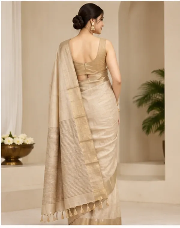 Beige_Bhagalpuri_Linen_Silk_Saree_With_Unstitched_Blouse_Piece_For_Women