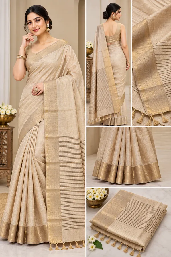 Beige_Bhagalpuri_Linen_Silk_Saree_With_Unstitched_Blouse_Piece_For_Women
