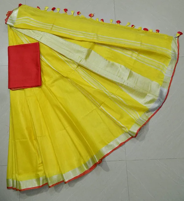Women's_Linen_Slub_Saree_With_Contrast_Blouse_Piece
