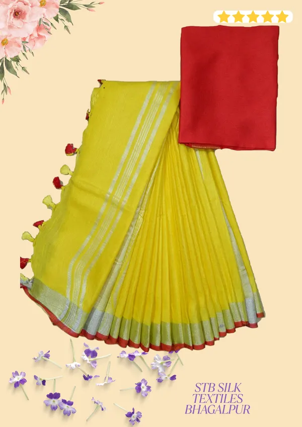 Women's_Linen_Slub_Saree_With_Contrast_Blouse_Piece