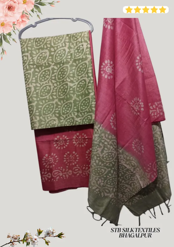 Green_Cotton_Silk_Batik_Print_Unstitched_Salwar_Suit_Dress_Material_With_Dupatta_For_Women