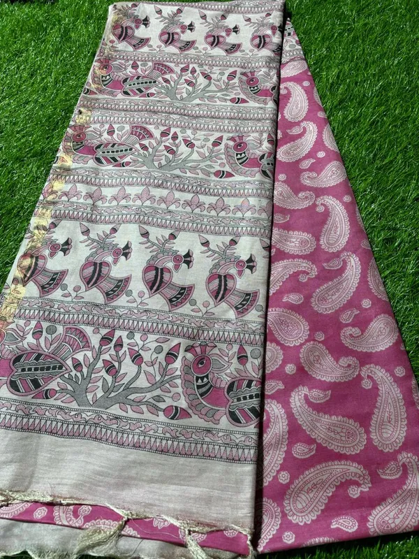 Pink_Madhubani_Print_Semi_Tussar_Soft_Silk_Saree_With_Atteched_Blouse_Piece_For_Women