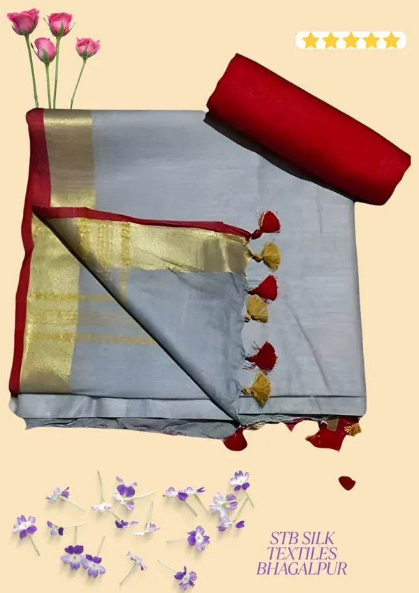 Grey_Semi_Linen_Saree_With_Contrast_Blouse_Piece_For_Women