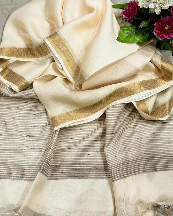 Cream_Bhagalpuri_Pure_Kota_Doria_Silk_Saree_With_Small_Zari_Boder_With_Banswara_Silk_Pallu_For_Women