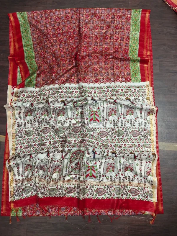 Women's_Semi_Tussar_Silk_Madhubani_Print_Saree_With_Running_Blouse_Piece