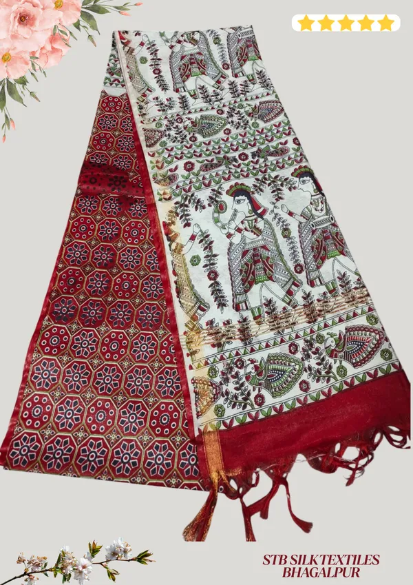 Women's_Semi_Tussar_Silk_Madhubani_Print_Saree_With_Running_Blouse_Piece
