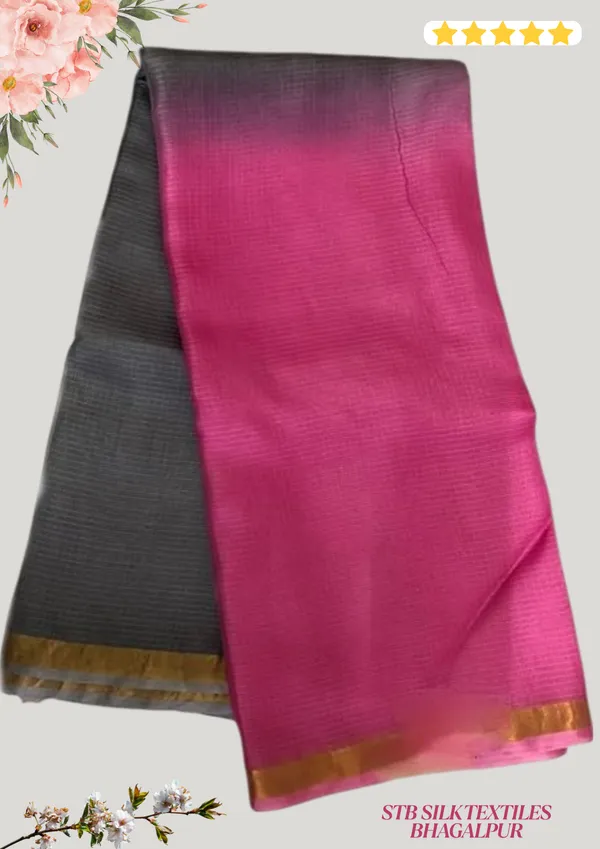 Grey_Pink_Bhagalpuri_Pure_Kota_Doria_Silk_Saree_With_Small_Zari_Boder_And_Running_Blouse_Piece_For_Women