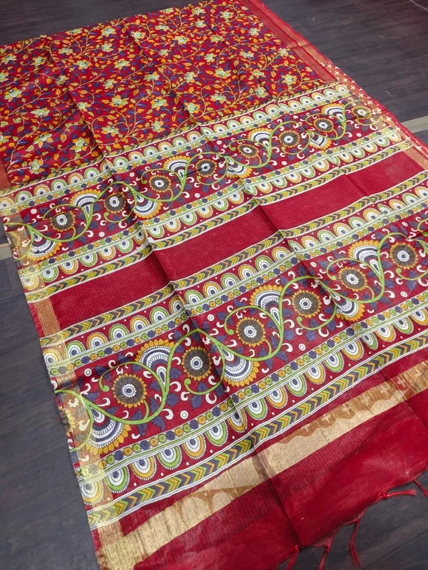 Women's_Semi_Tussar_Silk_Madhubani_Print_Saree_With_Running_Blouse_Piece
