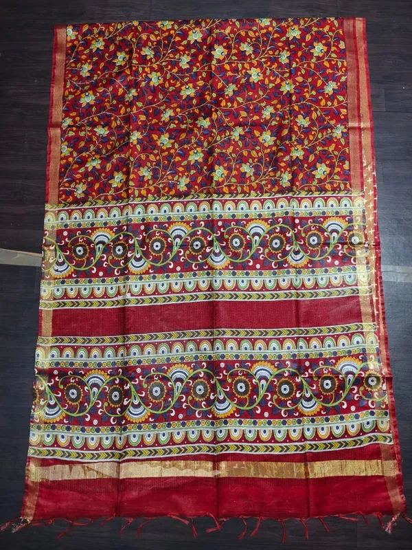 Women's_Semi_Tussar_Silk_Madhubani_Print_Saree_With_Running_Blouse_Piece
