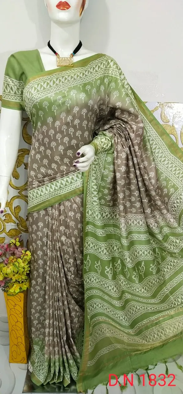 Women's_Semi_tussar_Silk_Duscharge_Print_Saree_With_Running_Blouse_Piece