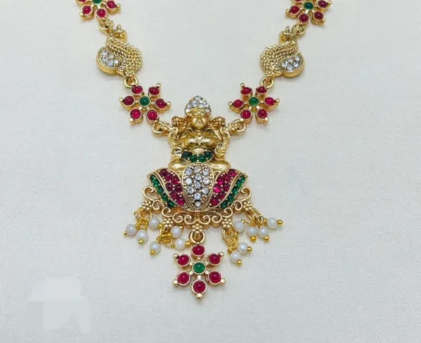 LATEST_TRADITIONAL_TEMPLE_NECKLACE_JEWELLERY_SET_WITH_JHUMKA_EARRINGS_FOR_WOMEN_AND_GIRLS