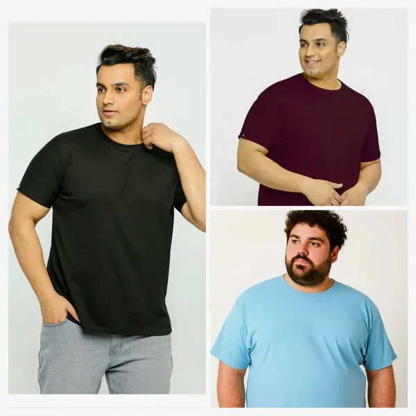 Pack_of_3_Plus_Size_Plain_Sky_Blue_,_Black_and_Wine_Round_Neck_T-Shirt_(2101)
