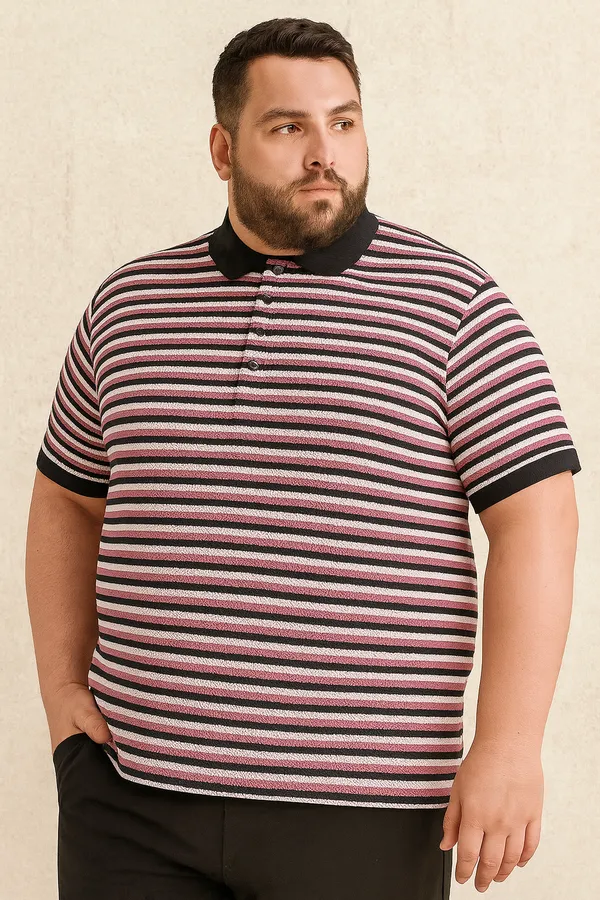 10xl Clothing Co. Plus Size Striped Rose Gold Polo T-Shirt (2701