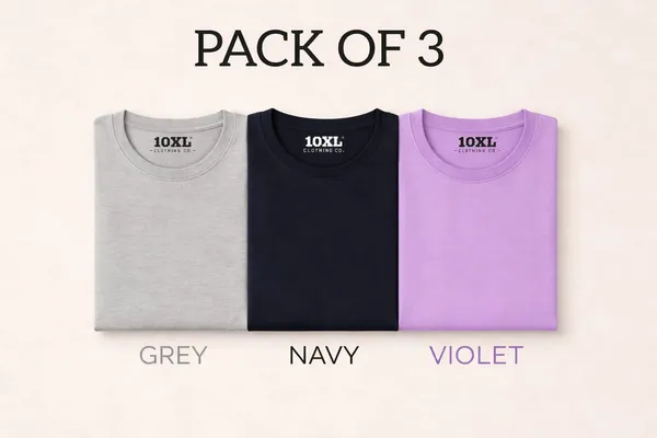 Pack_of_3_Plus_Size_Plain_Grey,_Navy_and_Violet_Round_Neck_T-Shirt_(2101)