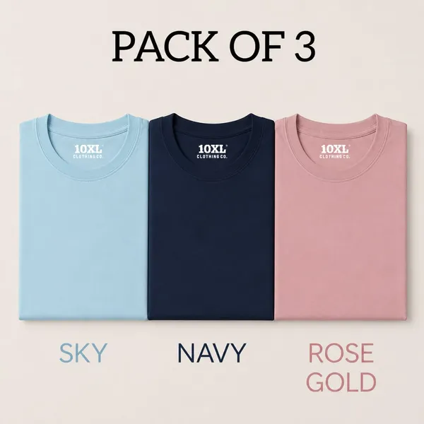 Pack_of_3_Plus_Size_Plain_Sky,_Navy_and_Rose_Gold_Round_Neck_T-Shirt_(2101)