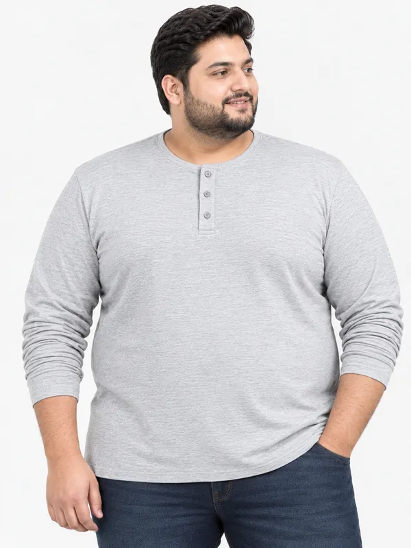Plus_Size_Plain_Melange_Grey_Henley_T-Shirt_(2201)