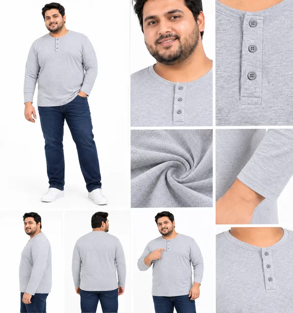 Plus_Size_Plain_Melange_Grey_Henley_T-Shirt_(2201)