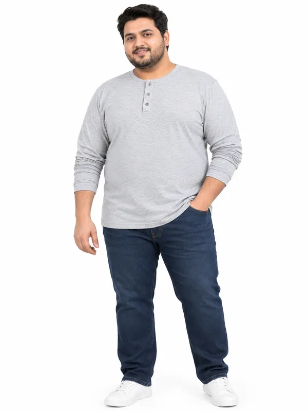 Plus_Size_Plain_Melange_Grey_Henley_T-Shirt_(2201)