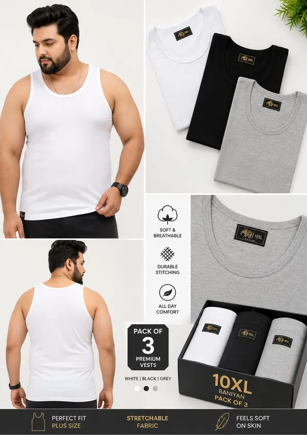 Pack_of_3_Plus_Size_Plain_Round_Neck_Vests-White,_Black_and_Grey_(4301)