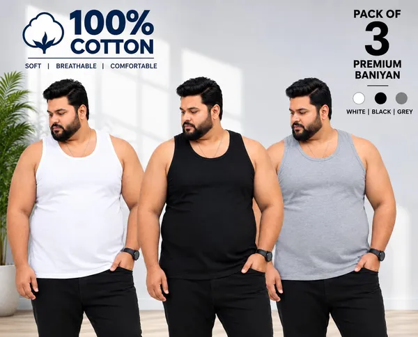 Pack_of_3_Plus_Size_Plain_Round_Neck_Vests-White,_Black_and_Grey_(4301)