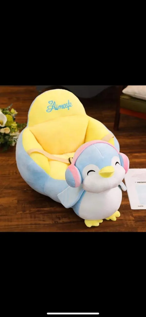 Multicolour_Velvet_Sofa_Chair_For_Kids_With_Belt_Animal_Face_|_Comfortable_Soft_Cushion_Sofa_Seat_(Penguin)