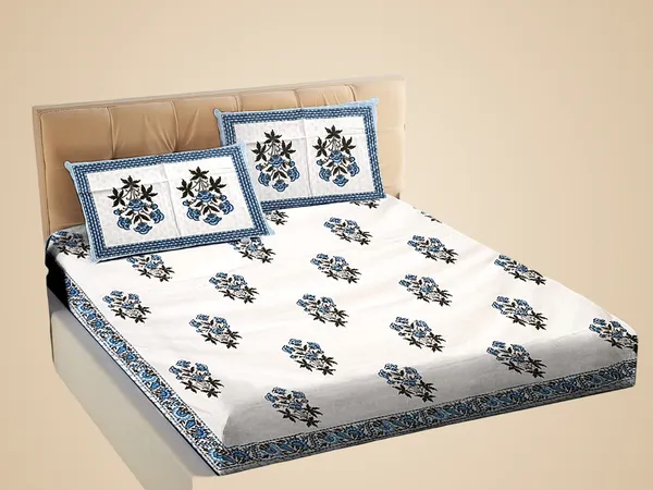 Blue_Pure_Cotton_King_Size_Bedsheet_Set_108_*_108_Inches