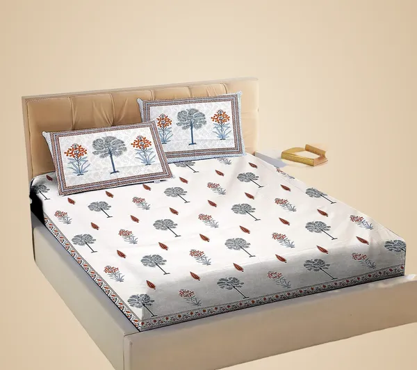 Blue_Pure_Cotton_Bedsheet_And_Pillow_King_Size_Set_108_*_108_Inches