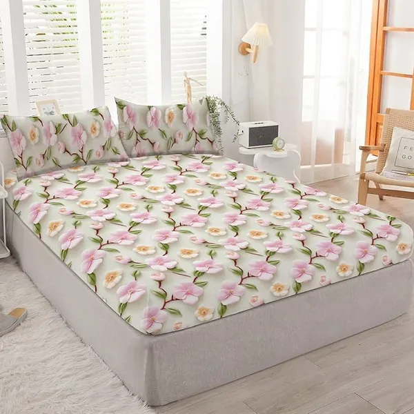 Green_Floral_7D_Digital_Print_Bedsheet_For_Double_Bed_With_2_Pillow_Covers_(Queen)_90_X_100_In