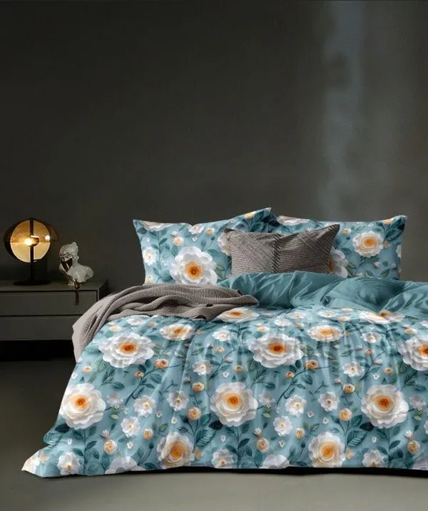 Blue_Floral_7D_Digital_Print_Bedsheet_For_Double_Bed_With_2_Pillow_Covers_(Queen)_In_90_X_100_In