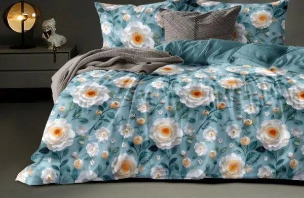 Blue_Floral_7D_Digital_Print_Bedsheet_For_Double_Bed_With_2_Pillow_Covers_(Queen)_In_90_X_100_In