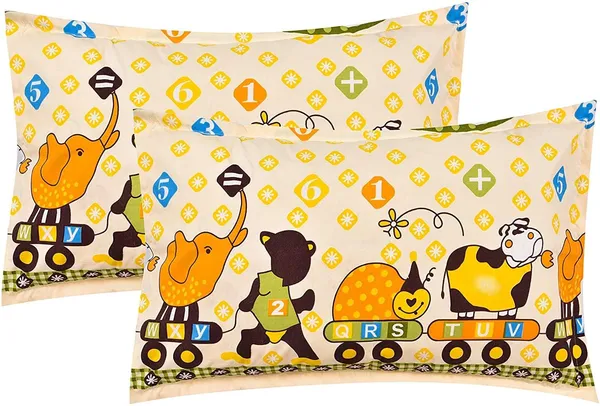 Cream_Kids_Cartoon_Animal_Bedding_Set,_Double_Bed_Size_With_2_Pillow_Covers,_Educational_Numbers_Pattern,_Yellow_And_Orange_90_X_100_In