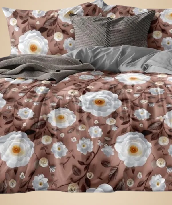 Brown_Floral_7D_Digital_Print_Bedsheet_For_Double_Bed_With_2_Pillow_Covers_(Queen)_90_X_100_In