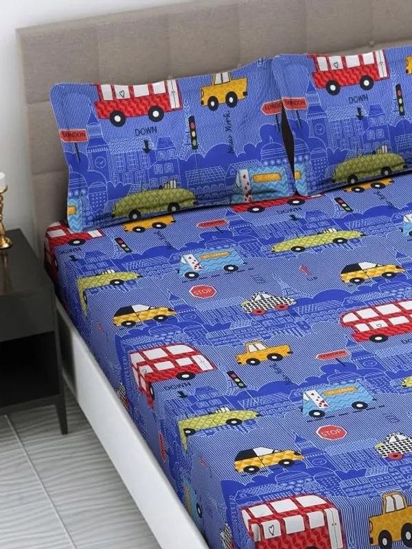 Blue_Kids_Double_Bedsheet_Set_With_Pillow_Covers,_Blue_City_Transport_Pattern,_Vehicle_Print_90_X_100_In