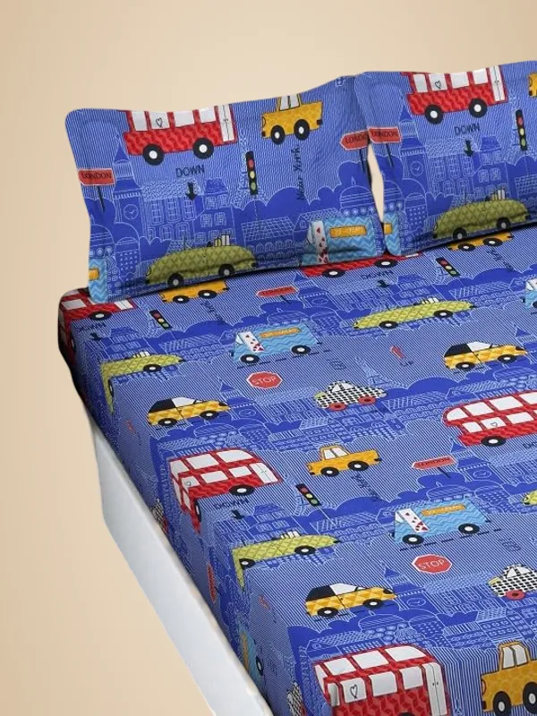 Blue_Kids_Double_Bedsheet_Set_With_Pillow_Covers,_Blue_City_Transport_Pattern,_Vehicle_Print_90_X_100_In