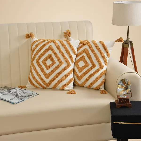 White_Yellow_Boho_Decorative_Cushion_Covers,_Floral_Tufted_Design_With_Tassels