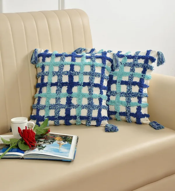 Blue_Boho_Decorative_Cushion_Covers,_Floral_Tufted_Design_With_Tassels