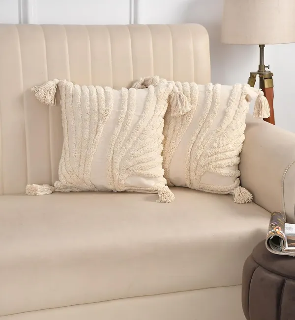 White_Boho_Decorative_Cushion_Covers,_Floral_Tufted_Design_With_Tassels