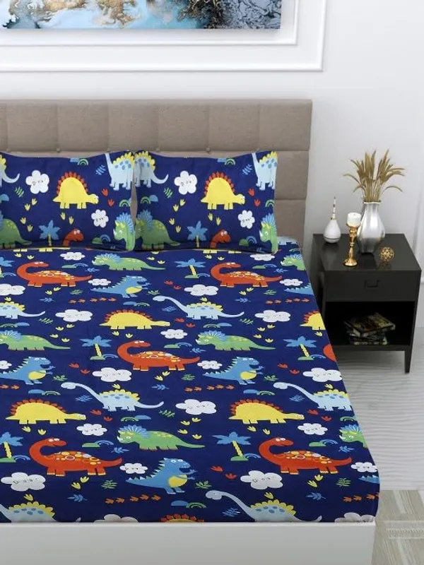 Blue_Kids_Bedsheet_In_Dino_Print_(Blue)_Flat_Bedsheet_90_X_100_In_With_2_Pillow_Covers